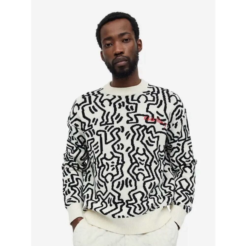 Keith Harring Knitted Black & White Sweater H&M Limited Edition Collab